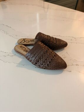 Sam Edelman Brown Woven Leather Slip-On Mules